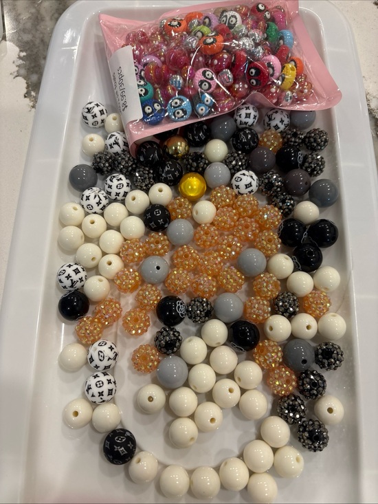 Jewelry - 100+ Mixed Craft Bead Lot with gold Crystal and Black-White Logo Beads